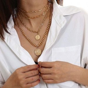 Layered Coin Gold Necklace New